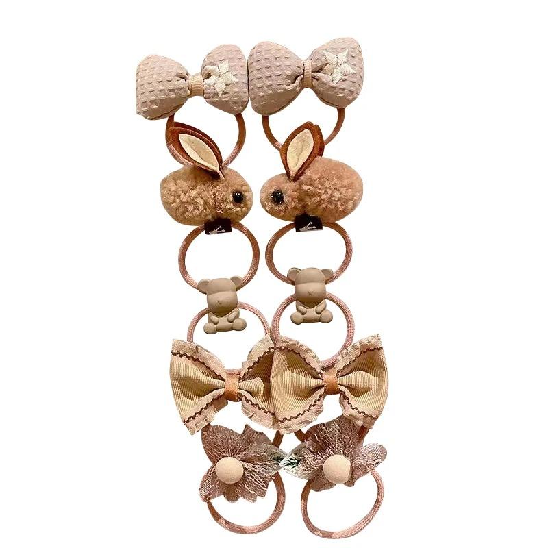 10 шт./5 пар, детская повязка для волос для девочек, резинка для волос, милый мультяшный эластичный бант, детский аксессуар для волос, весна-осень, детская повязка принцессы