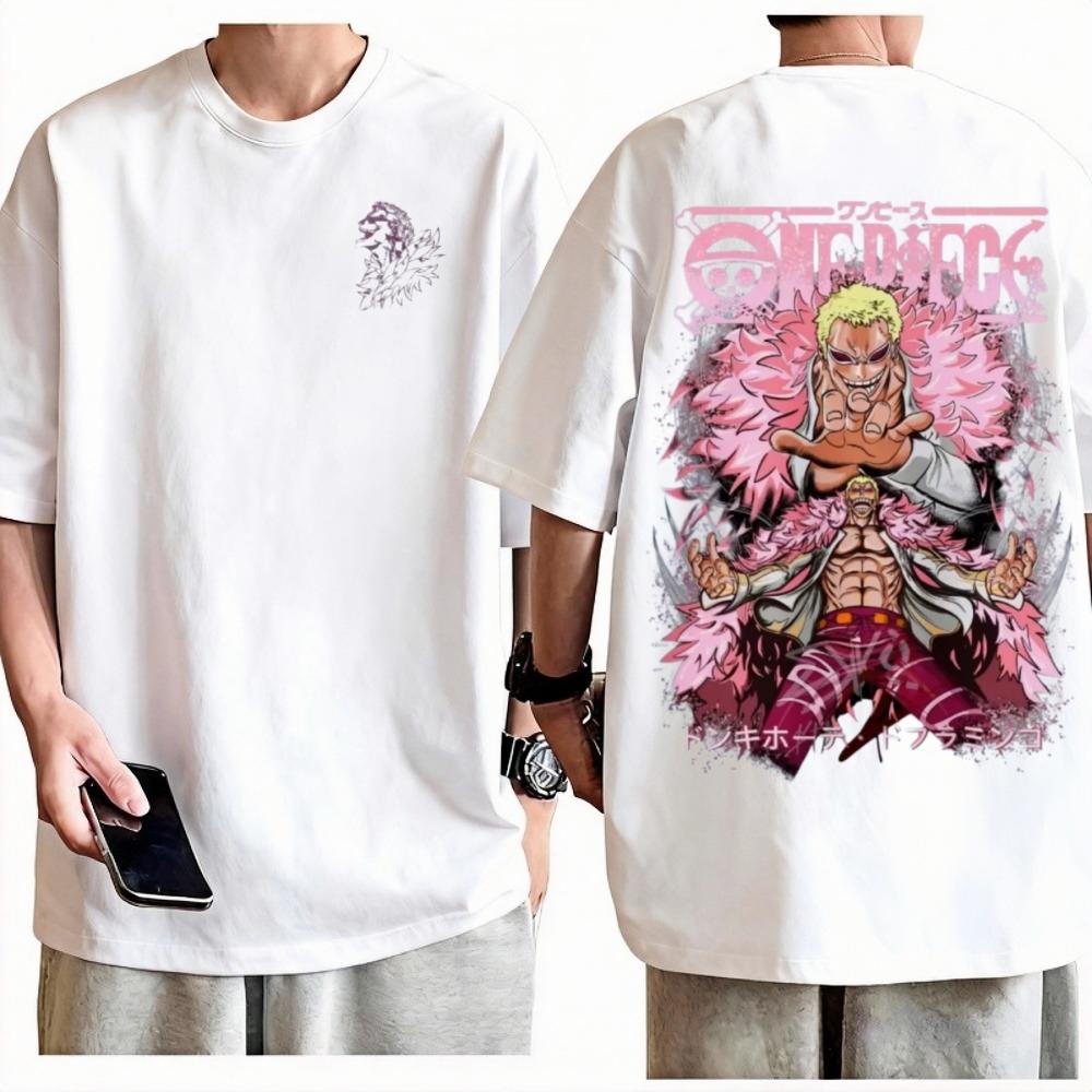 Футболка с принтом Дофламинго из One Piece, унисекс, готическая, с аниме-графикой, 100% хлопок, с круглым вырезом, повседневная, уличная мода, топы для мужчин и женщин