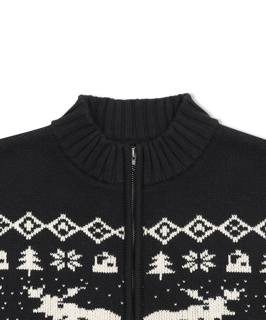 GLACK Gnt071 Kevin Nordic Pattern Knit Zip-Up (Black)
