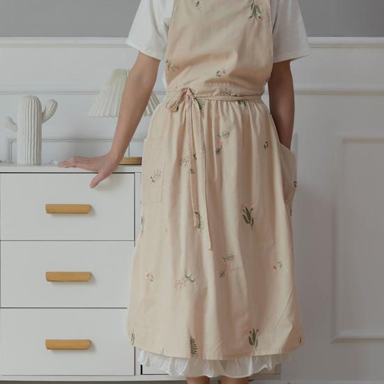 Фартук для готовки с крестообразной спинкой, дышащий, ретро, хлопковый, вышитый, нагрудный фартук для дома