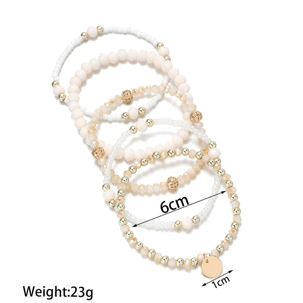 5Pcs Alloy Stretch Bracelets Resin Vacation Jewelry Gift Elegant Beaded Bracelet Set for Women