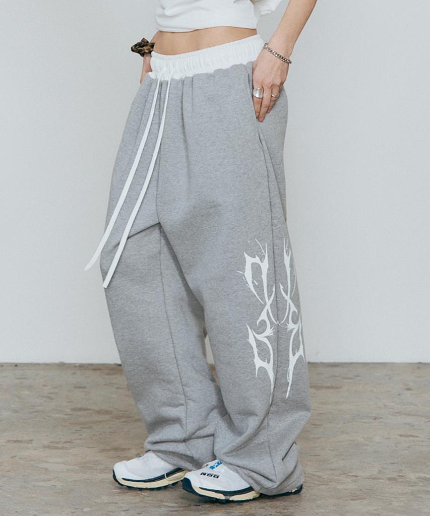 D.XO.H Summer Fabric Added) Contrast Obi Thunder Logo Pants Gray/Ivory