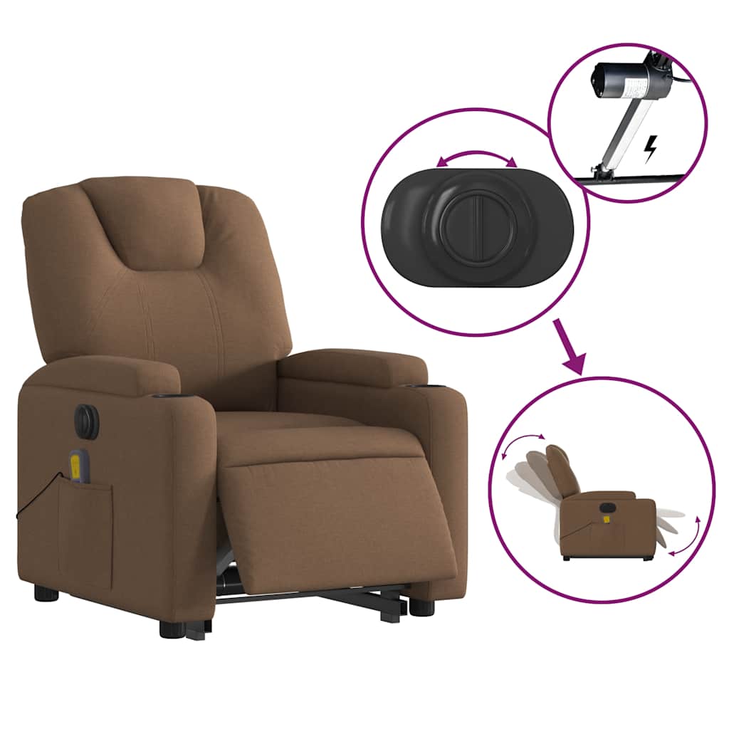 Electric Massage Recliner with Rising Function Brown Fabric