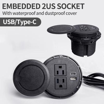Скрытая розетка для офисного стола, многофункциональная розетка 2US с вилкой USB Type-C, круглая встраиваемая настольная розетка
