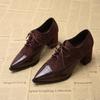Fashion Wine Red Lace Up Women Pumps Heel Shoes Pointed Toe Office Concise Women Heels Flower Insole Shoes Large Size 42
