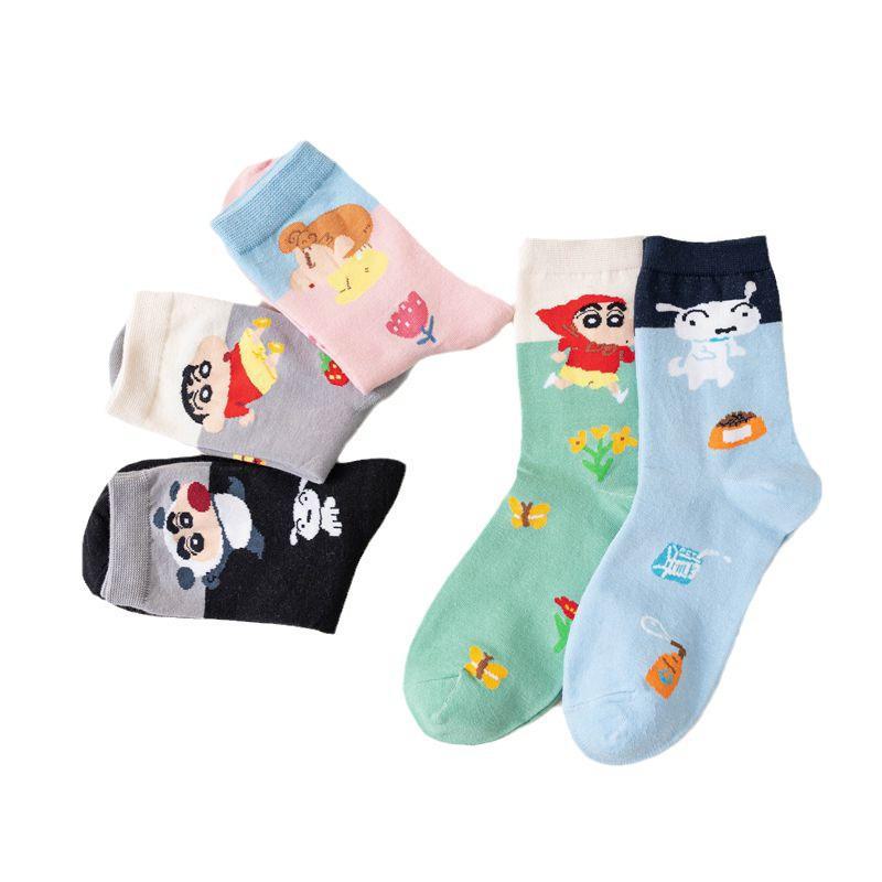 Women's Cute Anime Cartoon Combed Cotton Socks - Korean Style, Colorful Mid-Length
