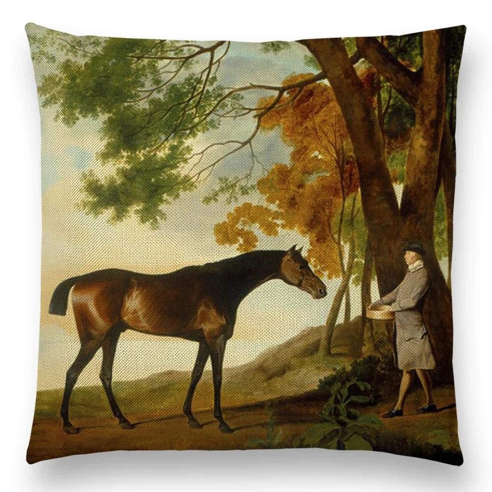 Наволочка с масляной живописью лошади, домашний декор, винтажная наволочка для дивана, автомобиля, льняная наволочка, домашняя декоративная, дропшиппинг