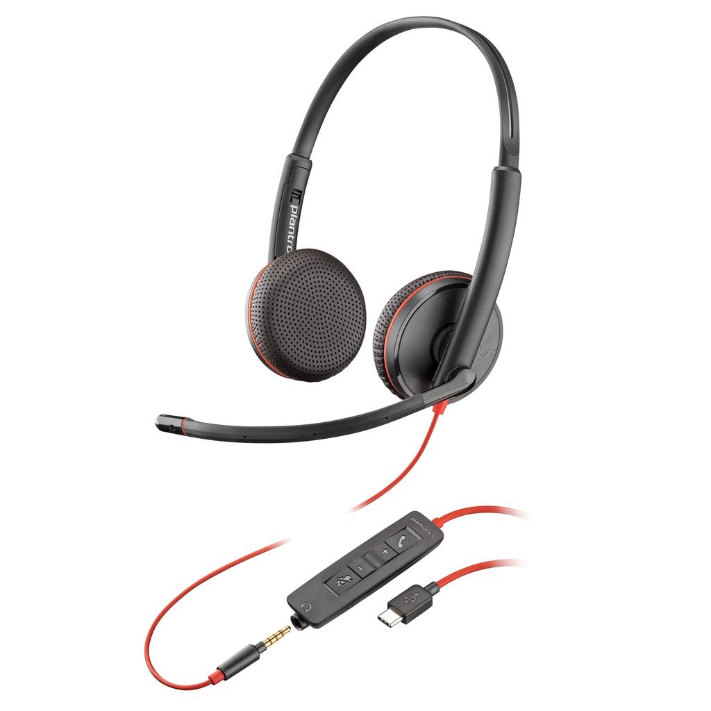 Проводная гарнитура Poly Blackwire 3225 с шумоподавлением для веб-конференций Plantronics Polycom 8G0X1AA (USB-C и 3,5 мм подключение, Шумоподавление, Микрофон,