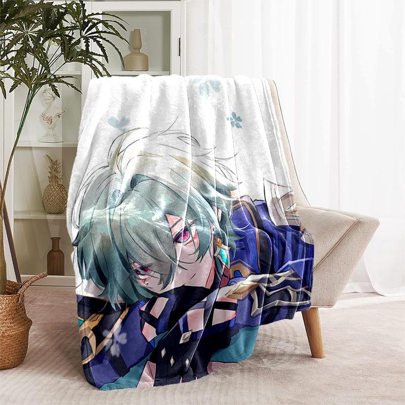 Genshin Impact Cryo Lohen Polearm printed throw blanket—lightweight,soft,warm;versatile blanket for all seasons—perfect as &air-conditioning throw,nap