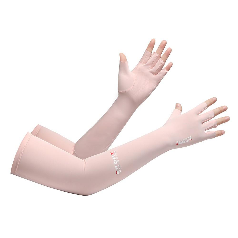 Women Long UV Protection Gloves, Ice Silk Arm Sleeve Half-Finger Touchscreen Summer Driving Gloves