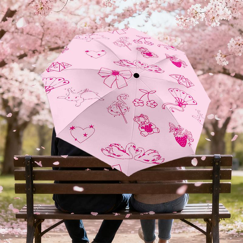 1pc pink rabbit Automatic Open/Close Umbrella Compact Folding Umbrella with 8-Rib Shaft for Women/Men, Elegant Birthday1218S