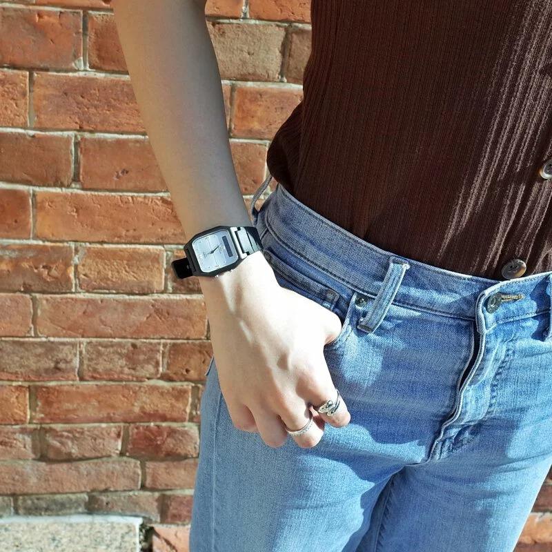 Casio Серия YOUTH - Квадратные часы с двойным циферблатом, маленькие квадратные часы, модные ретро-бизнес, классические стрелки, кварцевый механизм, смола AW-48HE-7A