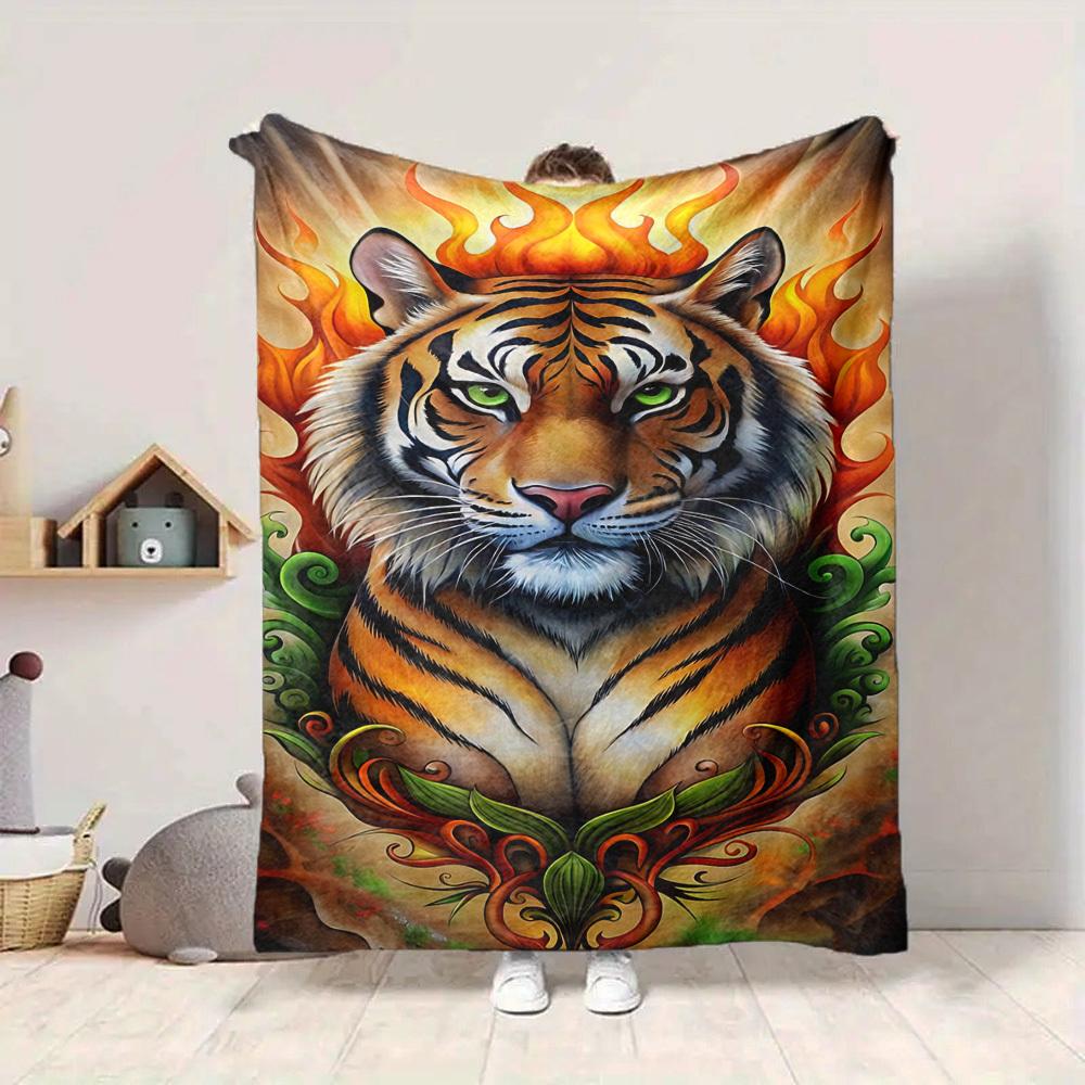 1pc Tiger Flame Design Blanket Lightweight Flannel Blanket Throw Blanket For Sofa, Bed, Travel, Camping, Livingroom, Office, Couch, Chair, And Bed yy2