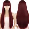 Бордовый длинный прямой парик с челкой, парик из синтетических волос для женщин, термостойкий парик для косплея, однотонный парик
