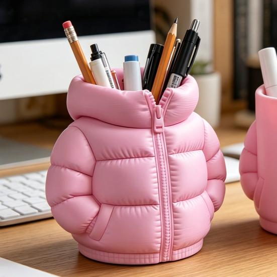 Кружка-подставка для ручек в форме пуховика, 3D-печатный настольный органайзер, креативный держатель для карандашей в виде пальто для кистей для макияжа, декор для домашнего офиса