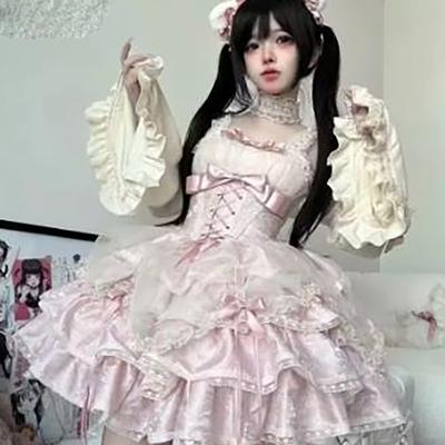 Милое японское платье в стиле Лолита, женское готическое кружевное вечернее мини-платье с бантом, Harajuku Kawaii, черное платье с шеей, кошачьи ушки, головной убор с рукавами