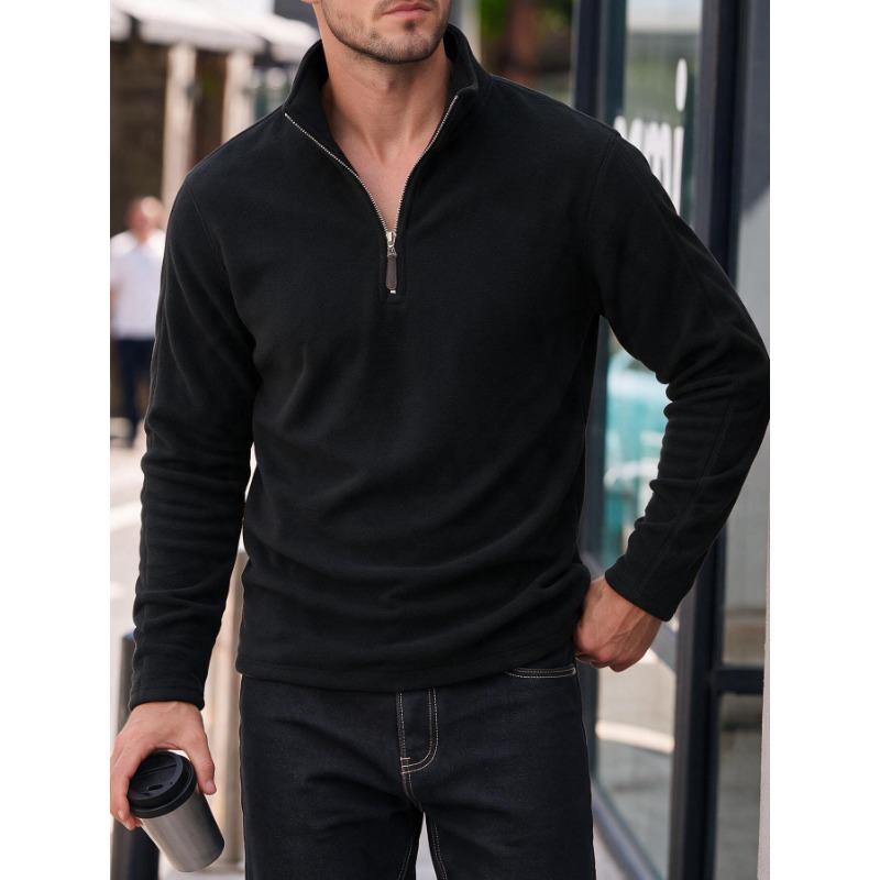 Men S Fleece Half Zip Solid Color Stand Collar Sweatshirt