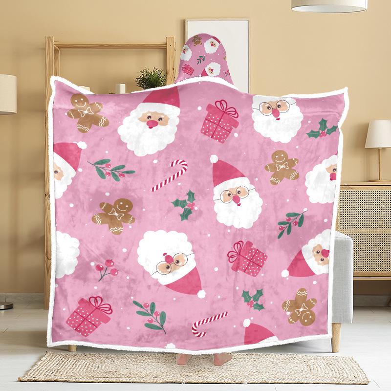 Christmas Festival Wearable Hooded Flannel Blanket Shawl