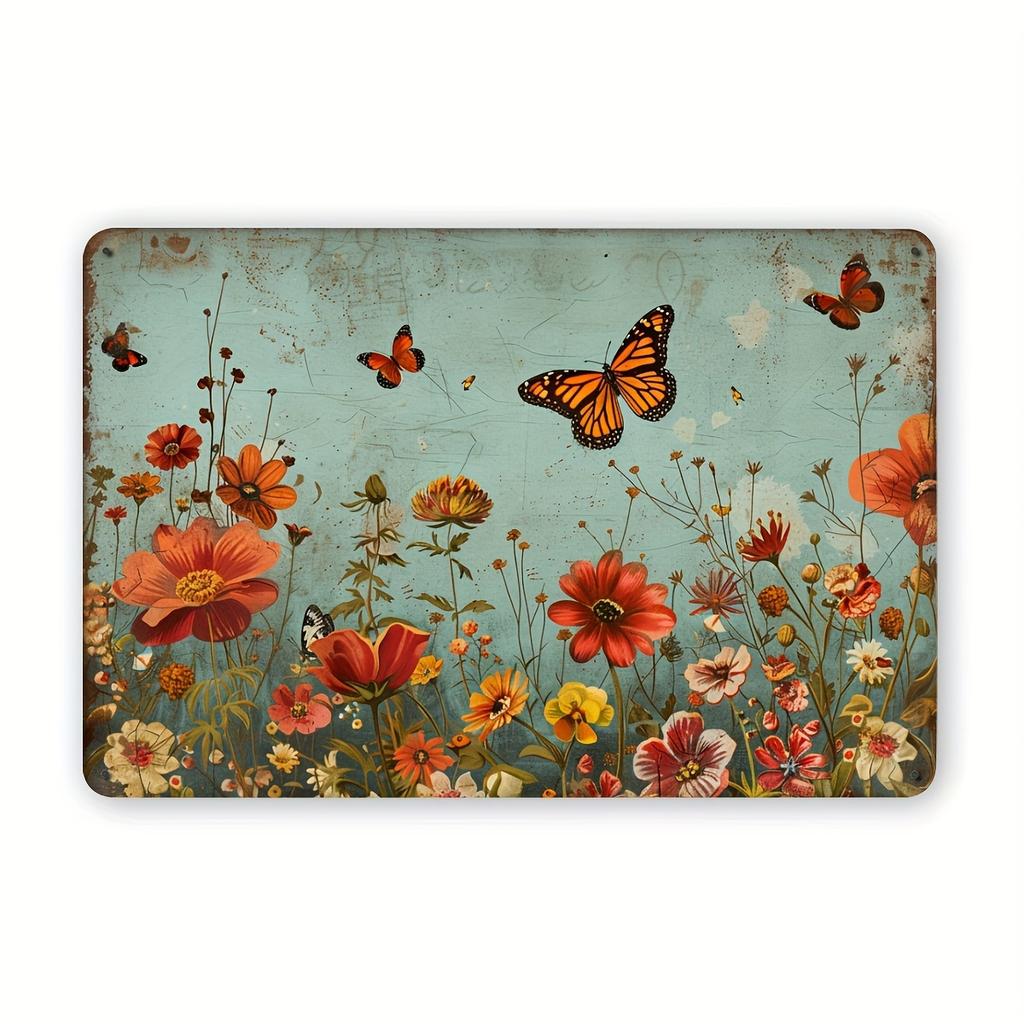 Vintage Garden Metal Tin Sign - Floral & Gardening Tools Design Perfect for Bar Cafes Restaurants, Garages & Home Decor Wall Art