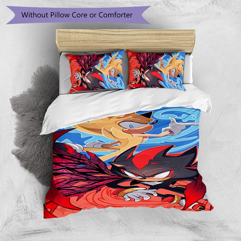 Sonic Pattern Printed 3PCS Bedding Set, Soft Skin-Friendly Washable Duvet Cover & Pillowcases Set
