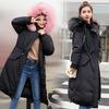 Women Winter Large Fur Collar Down Cotton Padded Jacket Coat Parkas Long Hooded Full Sleeve Zipper Pocket Loose Warm Thick Loose Solid Color