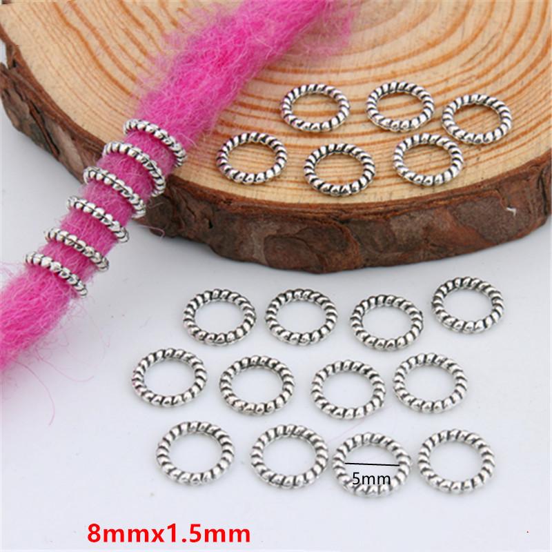 5pcs/bag Silver Metal Hair Rings Braid Dreadlocks Bead Hair Cuffs Dread Tube Charm Dreadlock for DIY Hair Accessaries