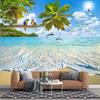 Blue Sky Scenery Beach Wallpaper Parrot Dolphin Beach Wall Mural Living Room Bedroom Sea View Mural Decoration