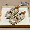 Youth style shoes Girls Ballet Flat Shoes Princess Style PU Leather Kids Slip-Ons With Bow Detail