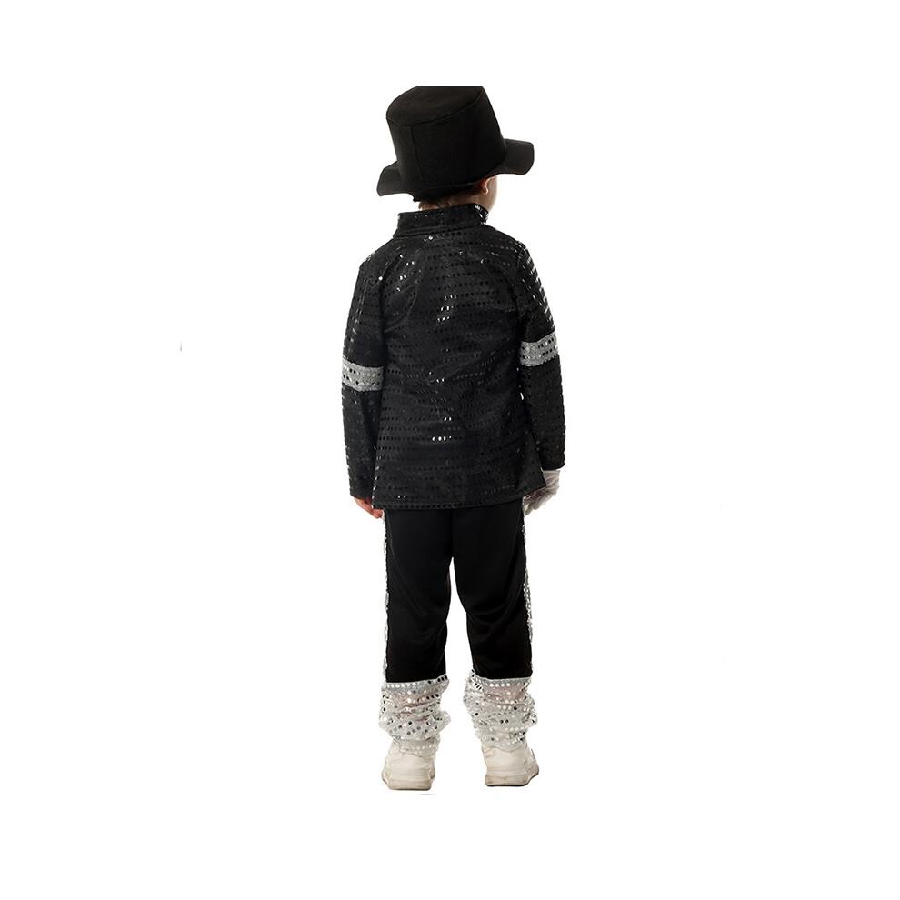 (Рост 115-125 см) Мальчик Майкл Джексон Billie Jean Черный Костюм Танцы Диско Хэллоуин Карнавальный Костюм 80-х Поп-Король Костюм для Детей