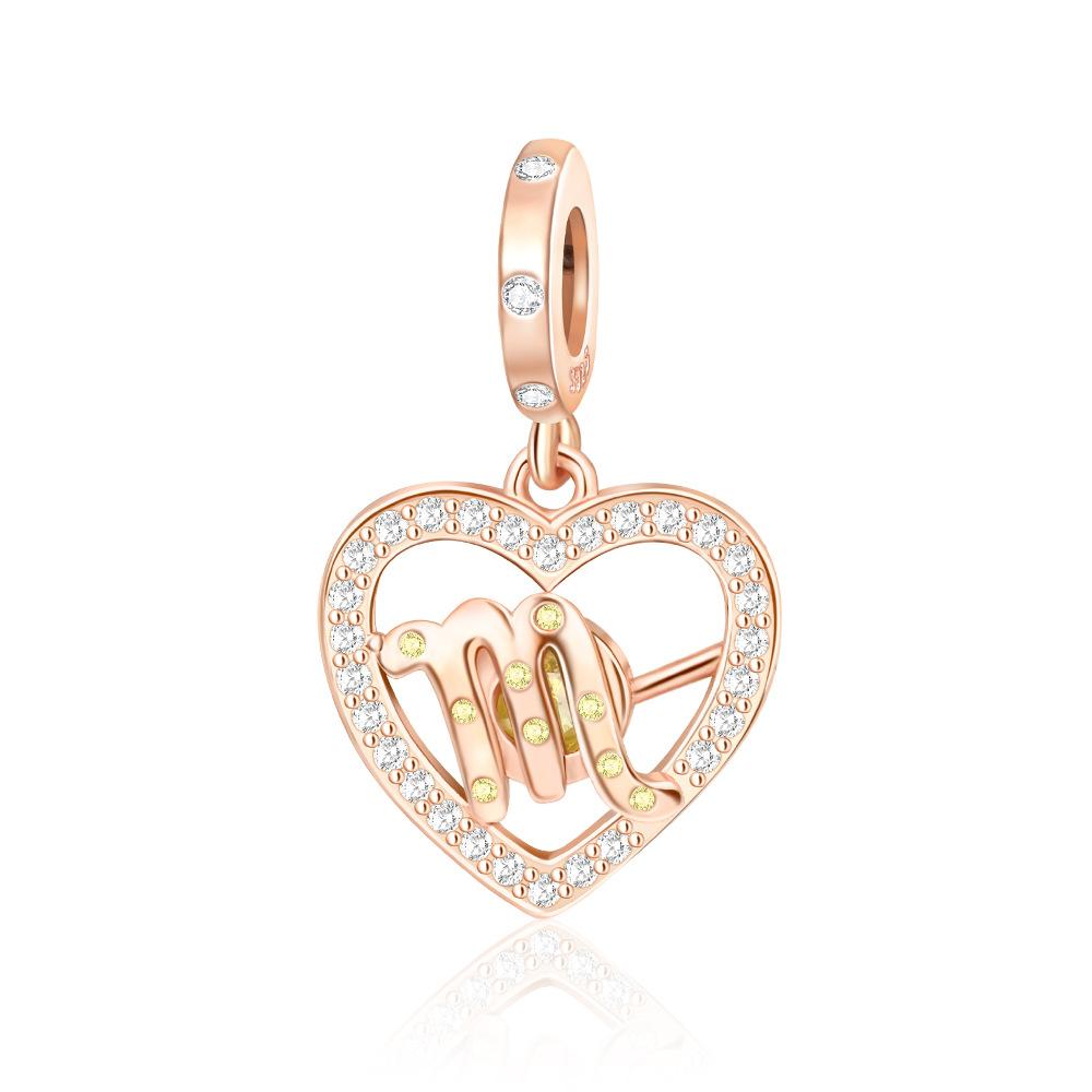 Сверкающие медные шармы розовое золото снежинка сердце камень рождения бусина для женщин ожерелье браслет своими руками подарок ювелирные изделия