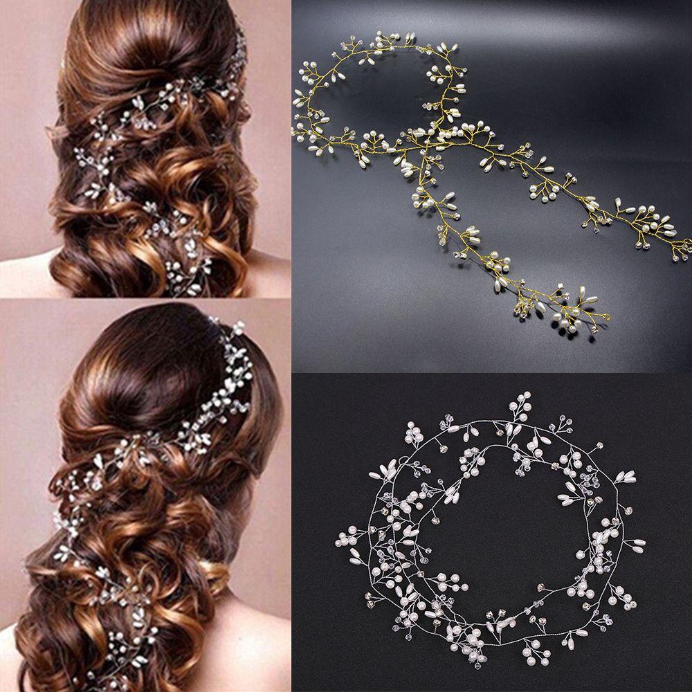 Bridal's Tiara Hair Jewelry Bride Accessories Wedding Hair Vine Diamante Headband Pearl Crystal