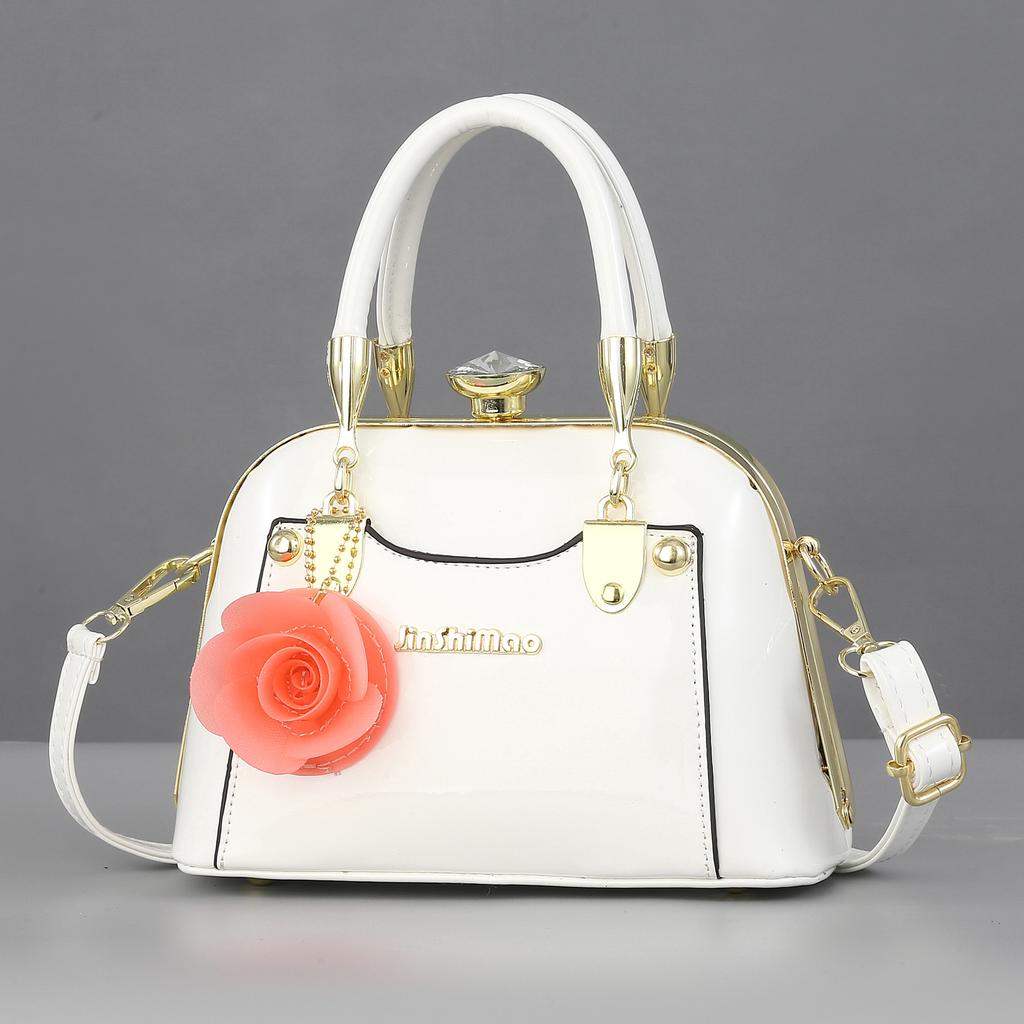 Textured Bright Leather European and American Fashion Handbag Shoulder Bag Large Capacity Messenger Bag Shell Bag Dinner Bag