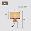 Designer Wood Iron LED Bedroom Bedside Wall Lamp Aisle Corridor Lighting Background Sconce Decor Nightlight Linen Lampshade
