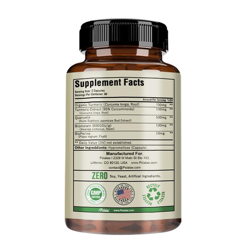 Pslalae contains a blend of organic turmeric and piperine to support joint health and is suitable for adults.