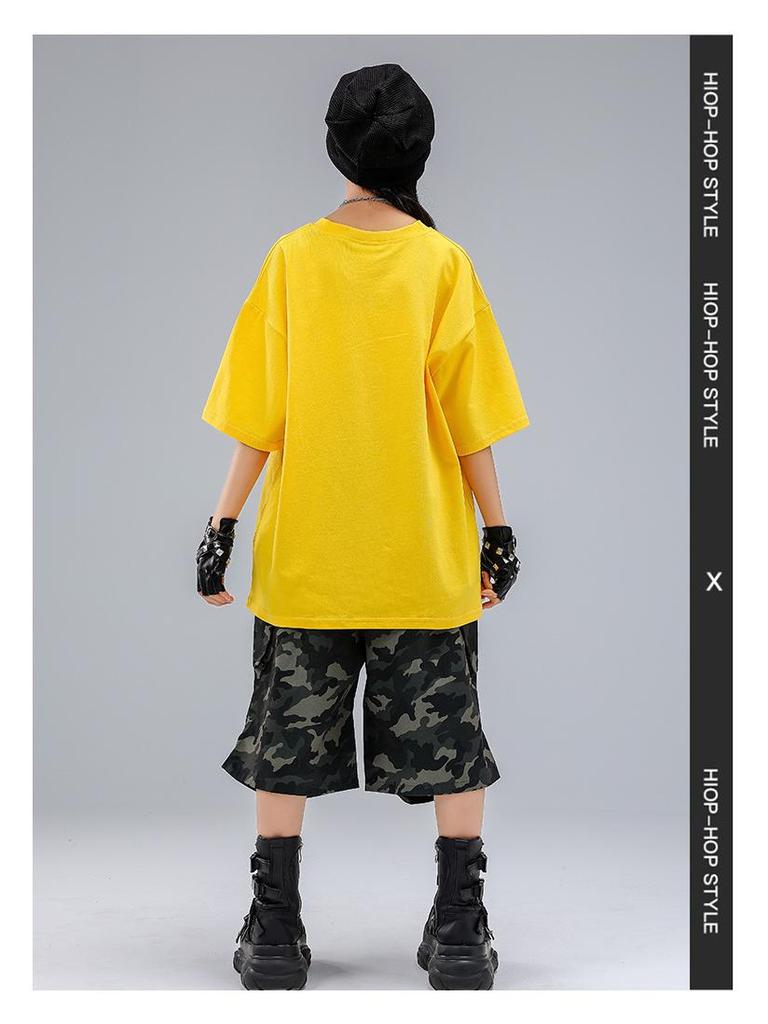 Детский модный костюм для уличных танцев - Желтый хип-хоп джазовый наряд для мальчиков и девочек