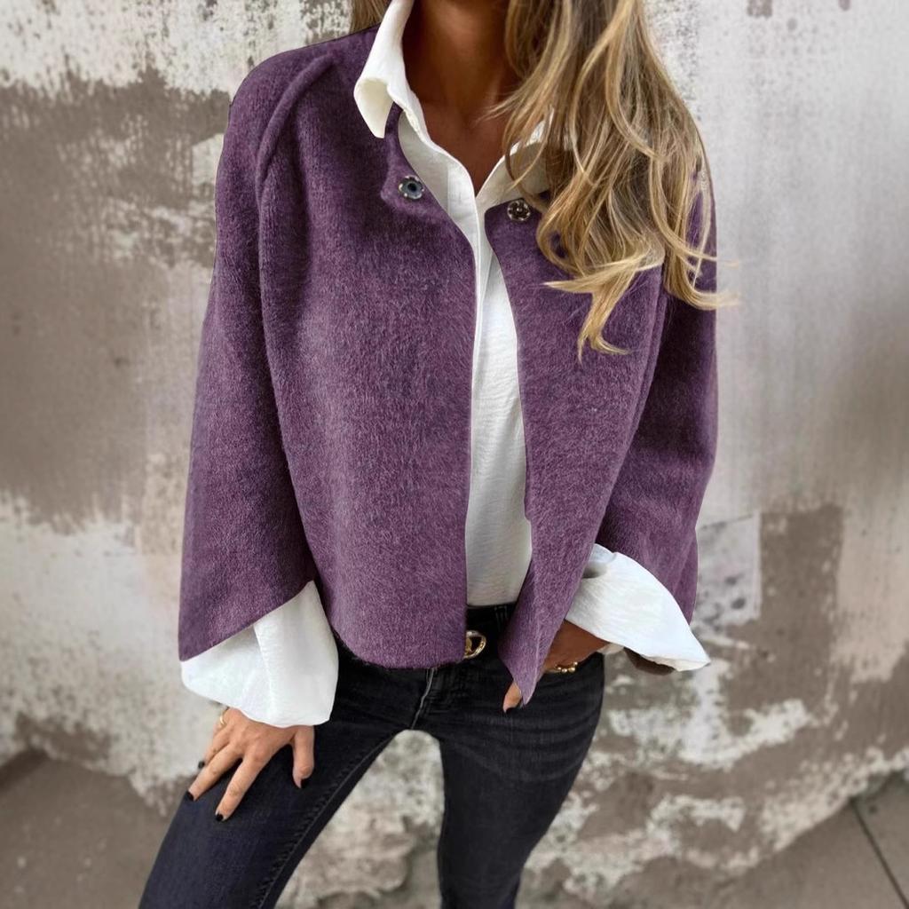 Plus Size Loose Short Bat Sleeve Women's Solid Colour Button Long Sleeve Jacket