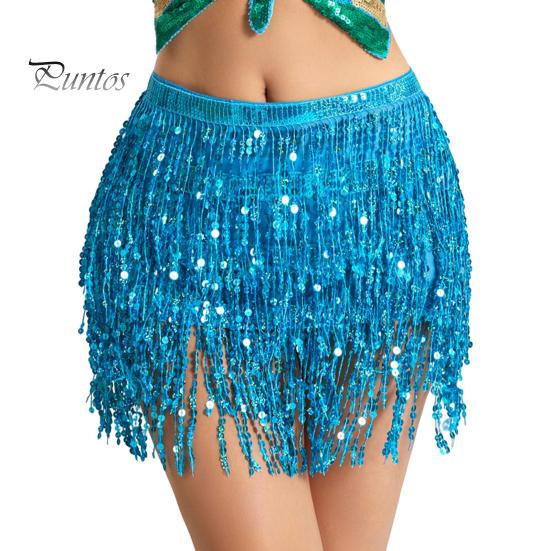 Belly Dance Skirt Sequin Tassel Waist Hip Scarf Exotic Style Tie Up Adjustable Thin Skirt Mesh Festivel Stage Performance Cosplay Mini Skirt Apron