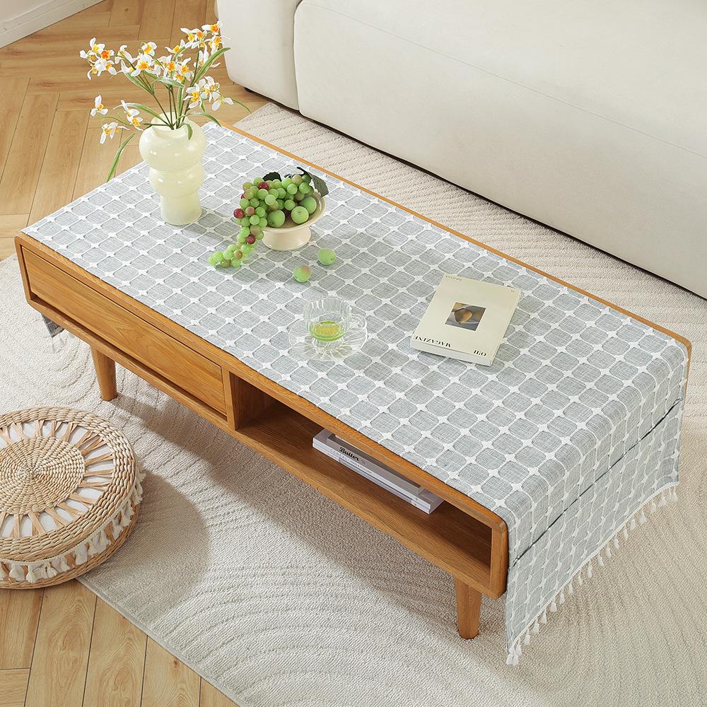 Rectangle Tablecloth Coffee Table Mat Table Mat Fabric Embroidery Jacquard Tassel Household Dust Cover