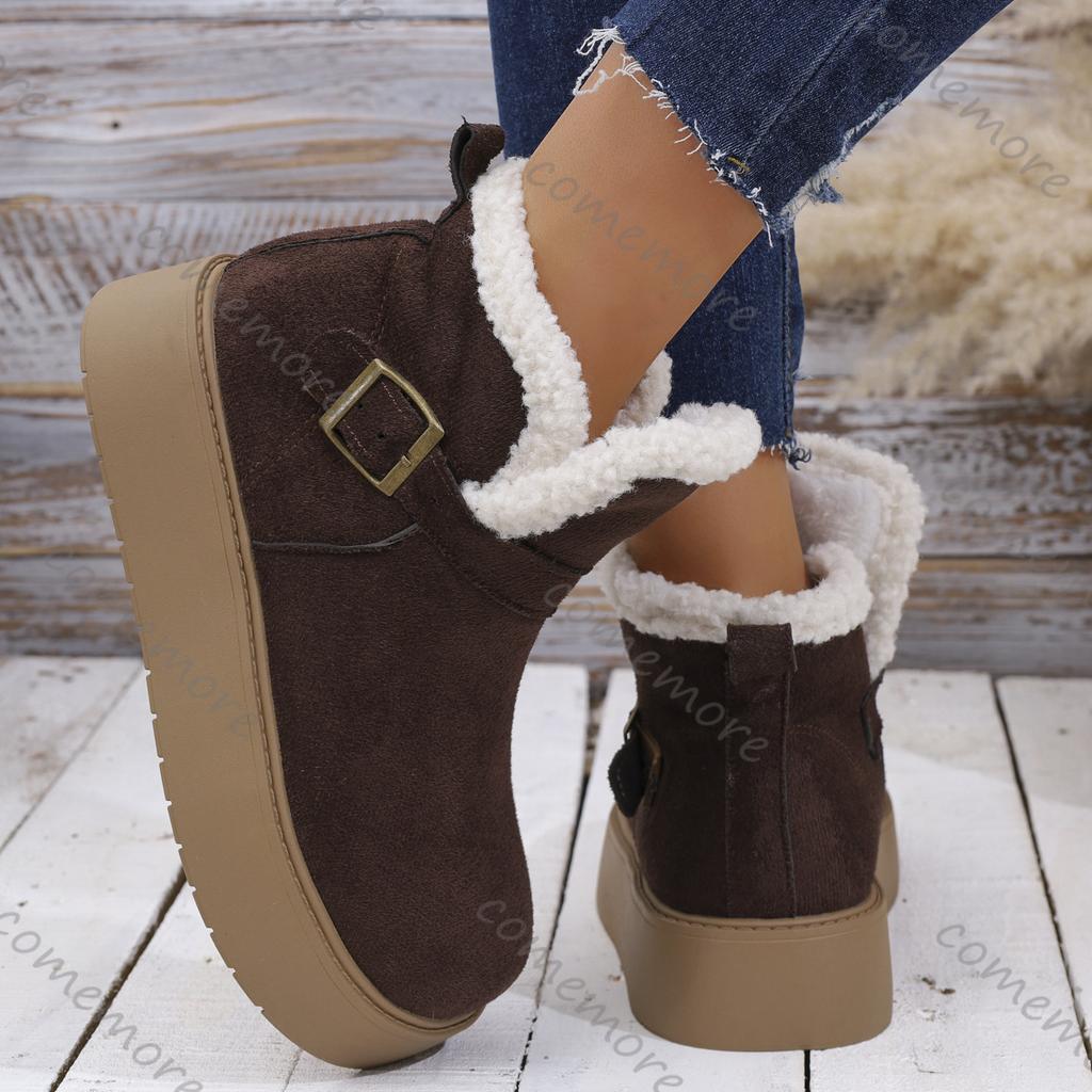 Comemore Autumn and Winter New Thick Bottom Women's Shoes Flat Bottom Snow Boots Padded Warm Cotton Shoes Casual Platorm Botines