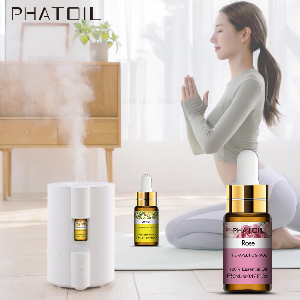 PHATOIL 5ML Rose Jasmine Lavender Plant Essential Oil with Dropper Purify the Air Bactericide Spa Body Care Vanilla Eucalyptus Tea Tree Oil