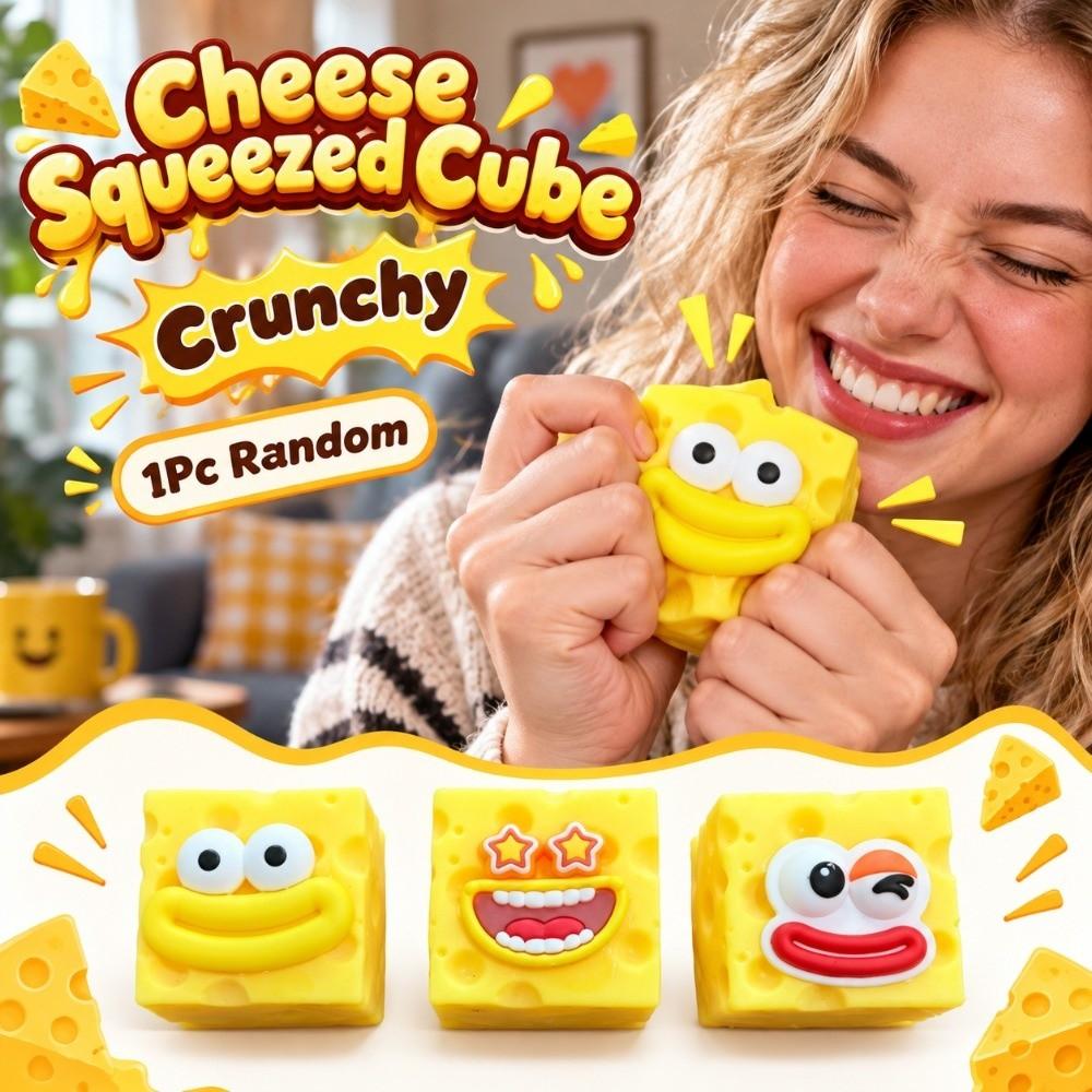 Crunchy Cheese Squeezed Cube Sausage Mouth Cheese Fidget Toy Handmade Ball Children's Gifts