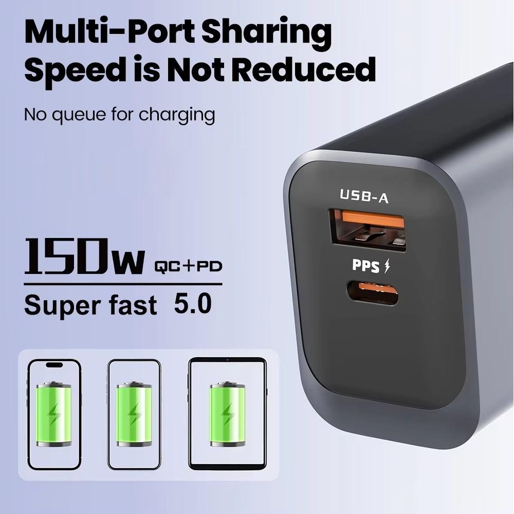 Зарядное устройство 150 Вт EU/US/UK, 2 порта, адаптер быстрой зарядки для Huawei/Xiaomi/Samsung