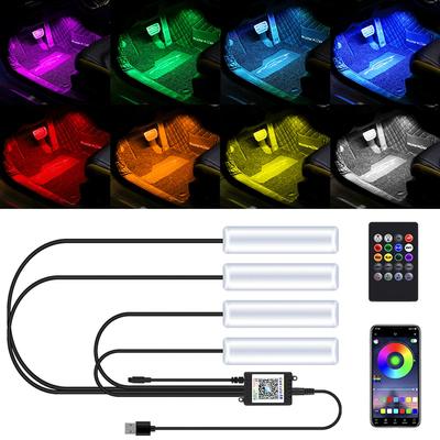 4 шт. светодиодная подсветка салона автомобиля, подсветка для ног, с USB-зажигалкой, декоративной лампой с дистанционным управлением через приложение