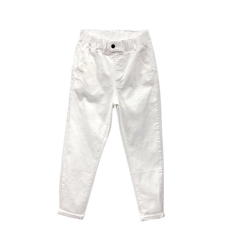 Летние женские шаровары, универсальные повседневные хлопковые брюки с эластичной резинкой на талии, большие размеры, желтые белые джинсы