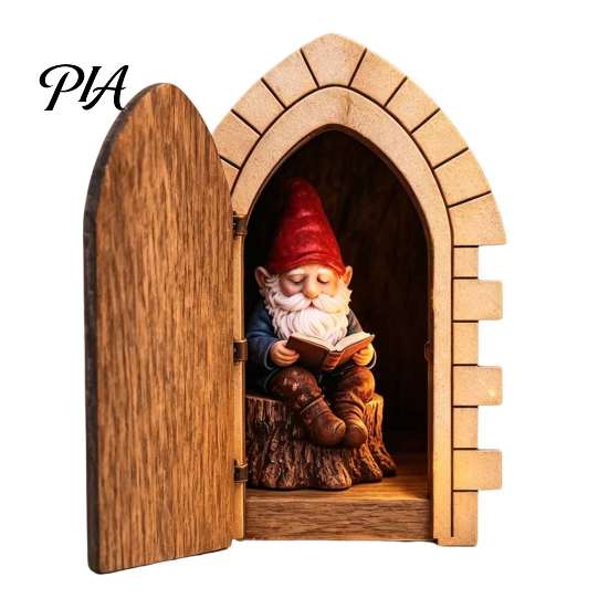 Creative Christmas Party Supplies Opening Fairy Door with Hidden Gnome Scene, Miniature Wooden Wall Decor, Halloween Tree Ornament 2D Flat Reading