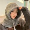 Шапка-балаклава с утолщенным теплым шарфом на осень и зиму, корейская версия, для большой головы, ветрозащитная, с защитой ушей, шерстяная шапка