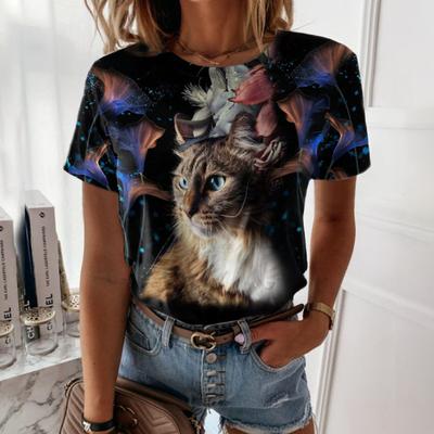 Футболка с принтом Animal Cat Series 3D, летняя, с круглым вырезом, свободная, повседневная, с коротким рукавом, женская