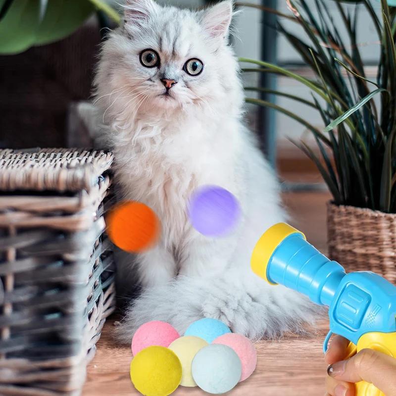 Игрушки для кошек, интерактивная обучающая игрушка для питомца, котенок, креативные мини-стрелялки, игры с оружием, эластичные плюшевые игрушки-мячи, товары для животных