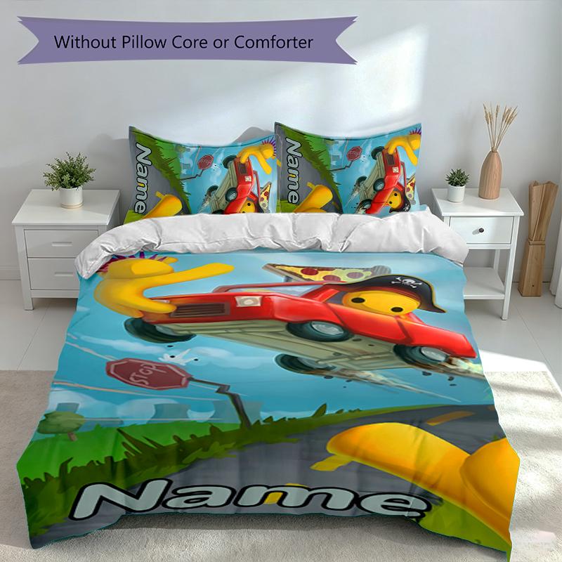 3pcs Custom Name Wobbly Life Bedding Set,Includes 1 Duvet Cover and 2 Pillowcases,All-season Bedroom Decor