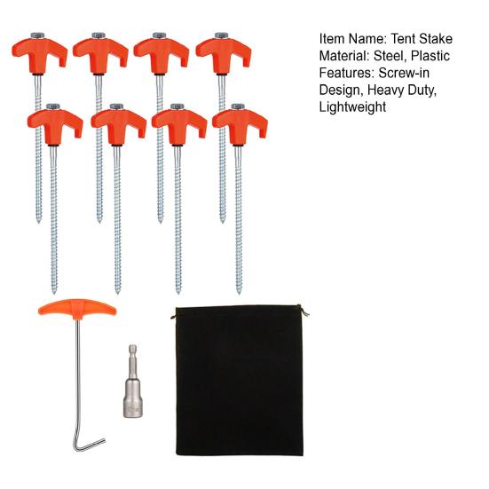 1 комплект 20 см ввинчивающихся колышков для палатки с сумкой для хранения съемника, прочный стальной ветрозащитный колышек для наружной палатки, шестигранный колышек для кемпинговой палатки